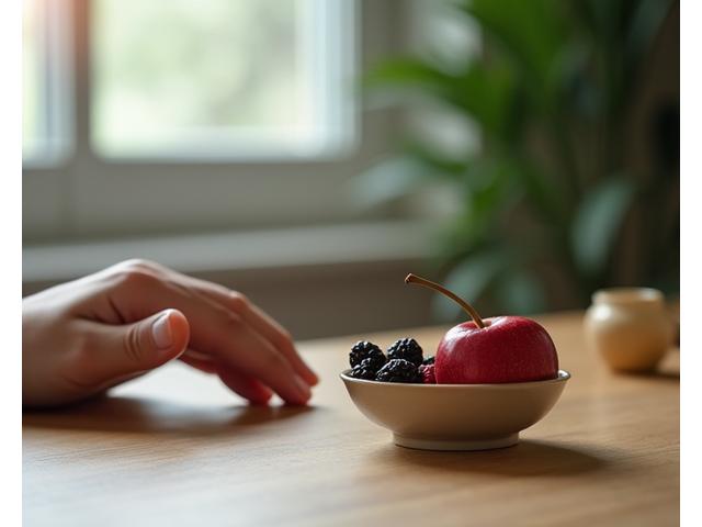 Mindful eating concept with a single fruit bowl