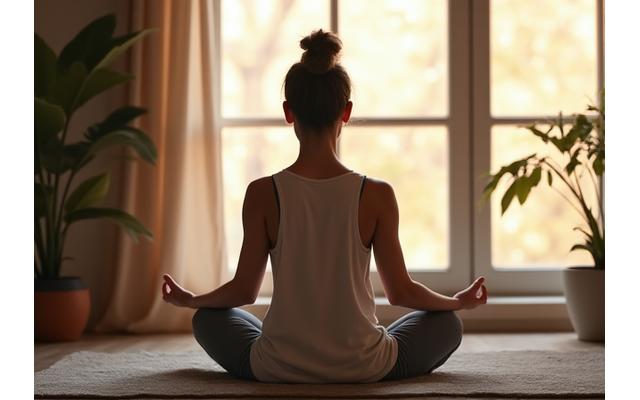 Person meditating in a serene indoor setting