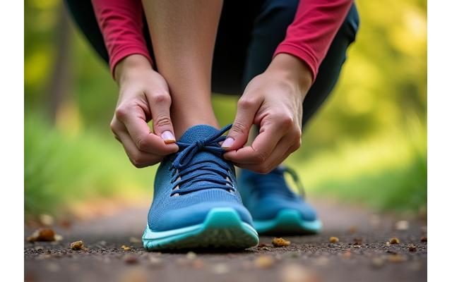 Person tying running shoes before an outdoor run