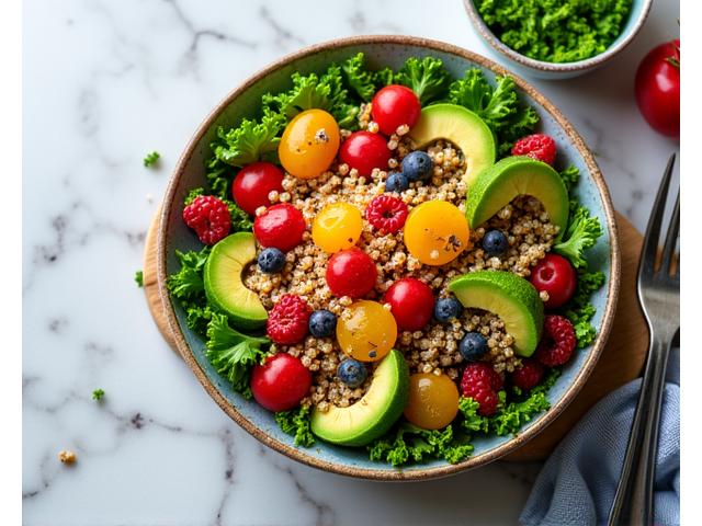 Fresh salad ingredients on a wooden board