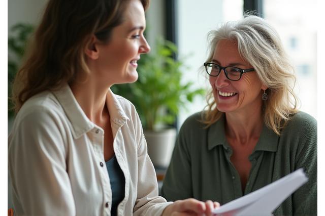 A woman consulting with a wellness expert, looking at notes