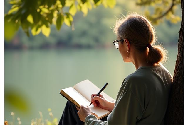 A person journaling outdoors, reflecting on lifestyle choices
